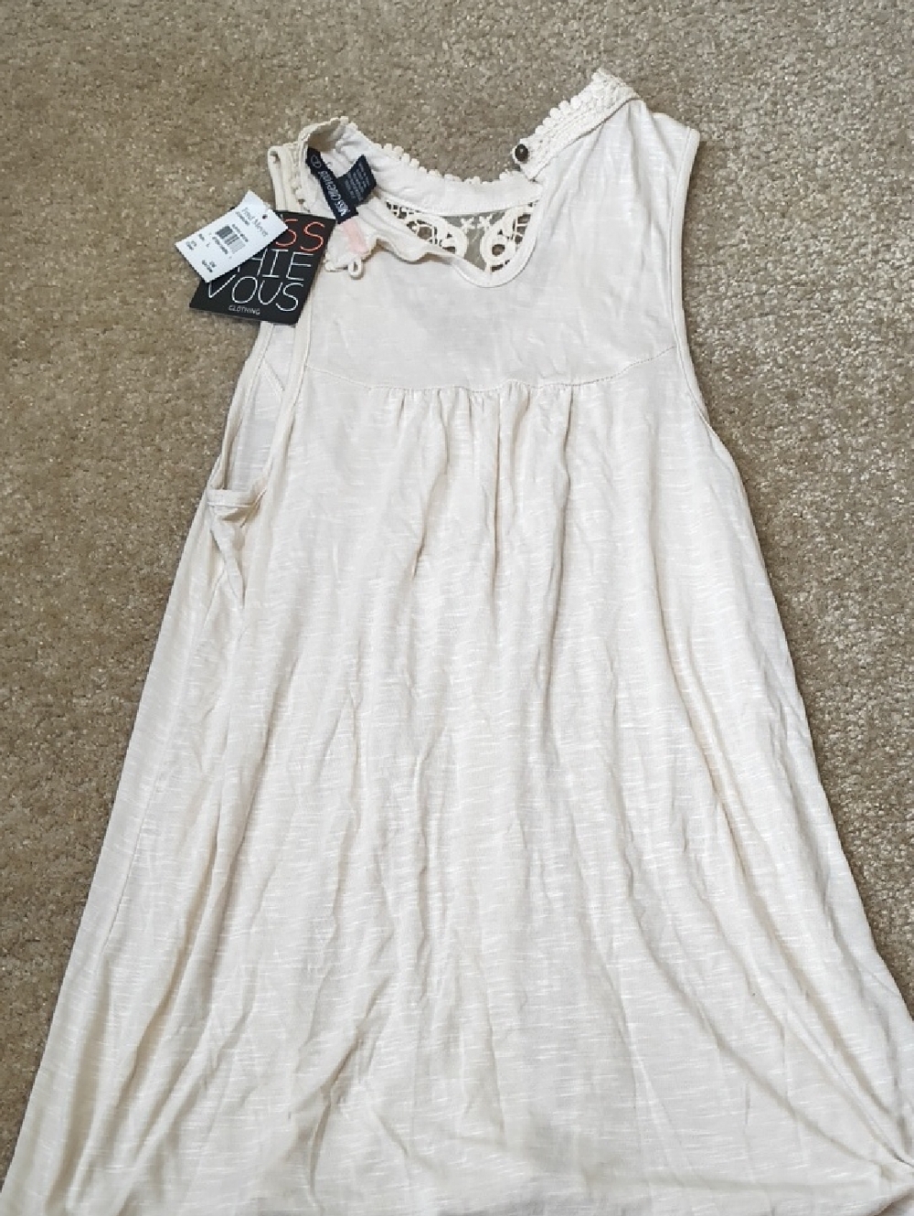 Miss Chievous Cream Crochet-Trim Sleeveless Top Size L T24